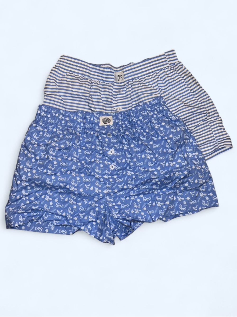 100% Cotton Blue Patterned Cotton Boxer Shorts Duo
